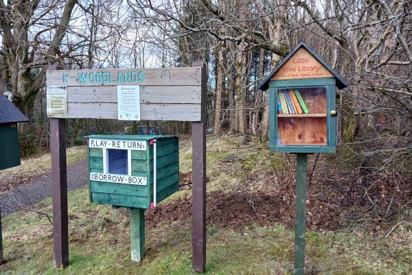 Outdoor book library with a wooden return box