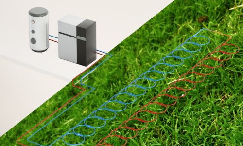 Illustration of ground source heat pump and pipe network